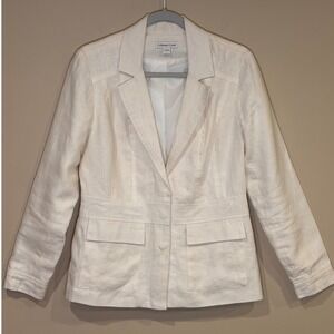 Coldwater Creek Womens Blazer Ivory 4 100% Linen Coastal Grandmother